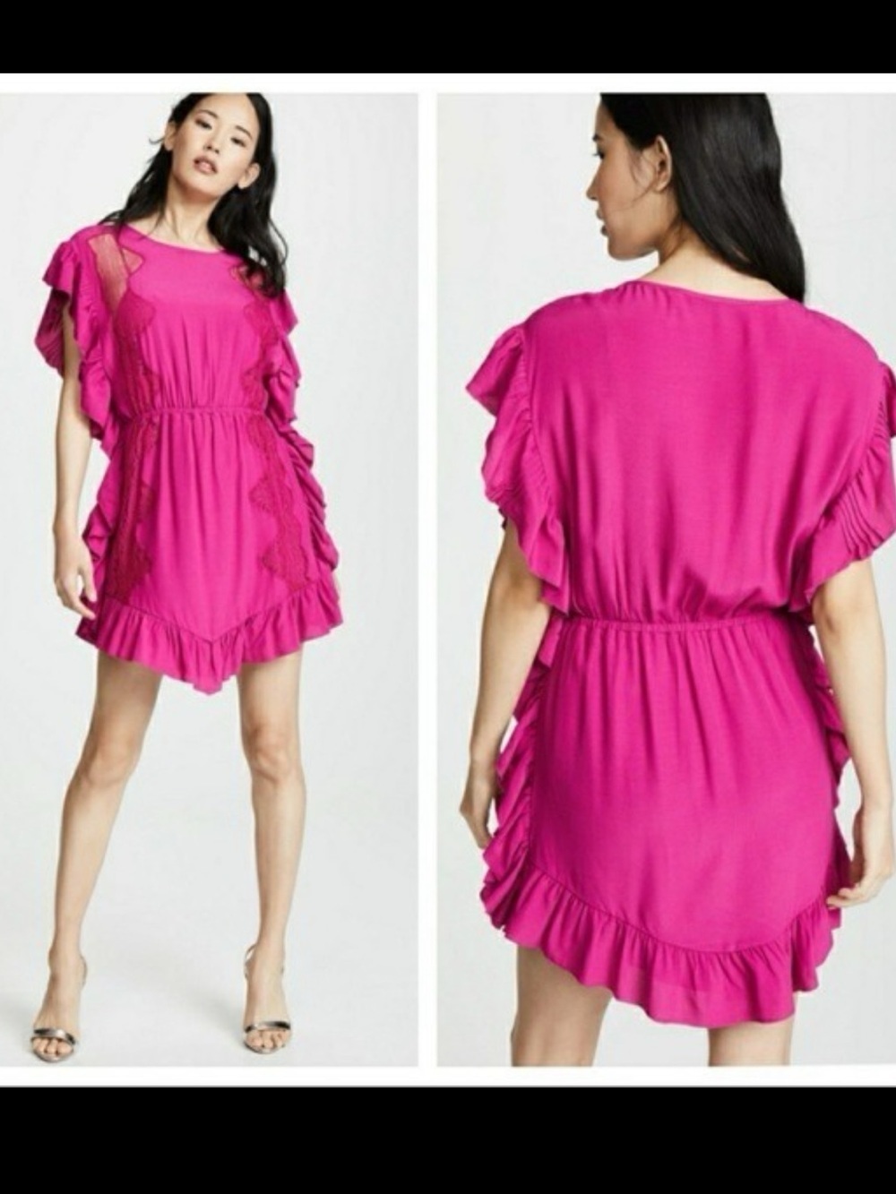 IRO Zestful Fuchsia Lace Ruffle Mini Dress Silk Feel Size 36 Small NWT